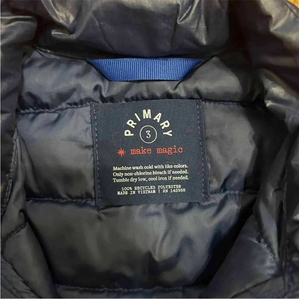 Primary Black Puffer Vest Boys Size 3 Lightweight Quilted Zip Winter Jacket